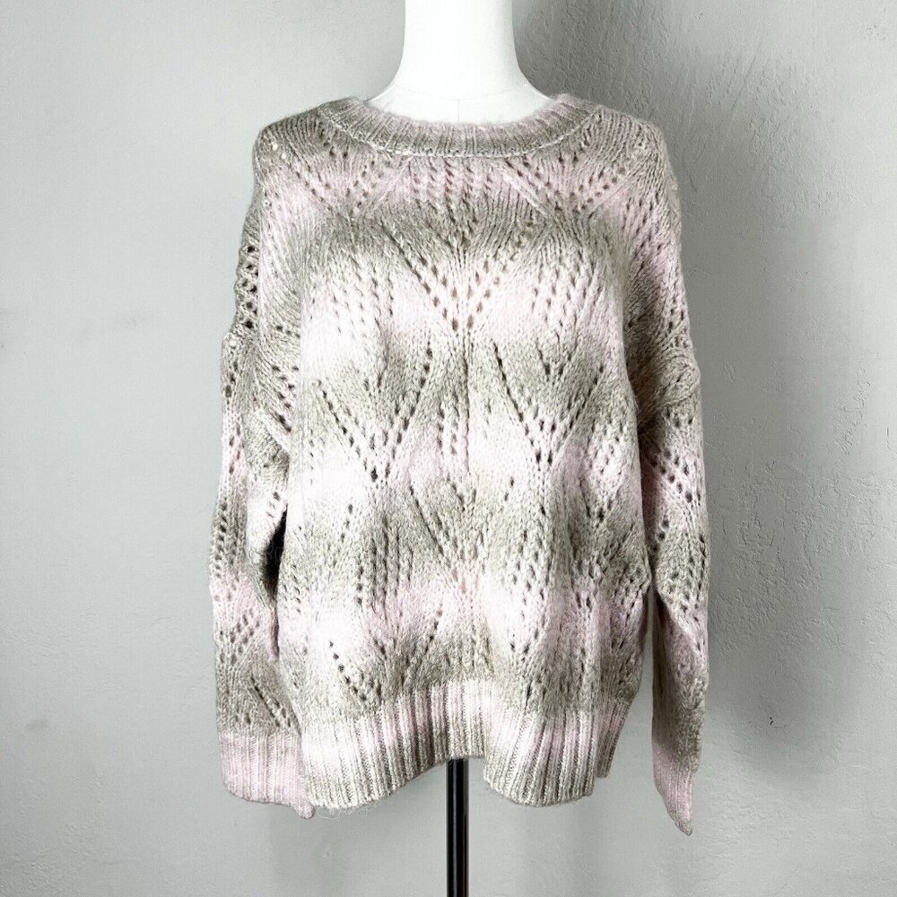 SANCTUARY Pointelle Sweater Pullover Open Knit Pink Moonlight NWT Size Large
